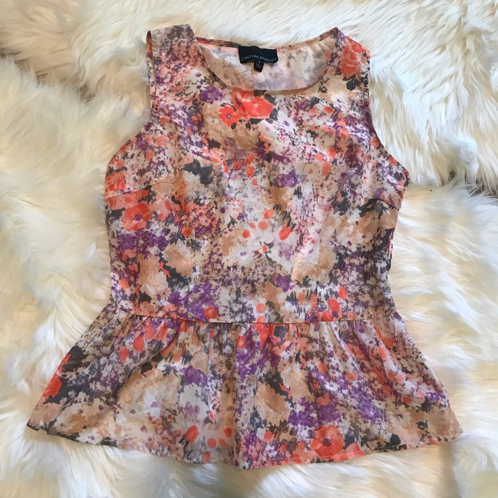 Cynthia Rowley Peplum Watercolor Top- Size S - Picture 1 of 5